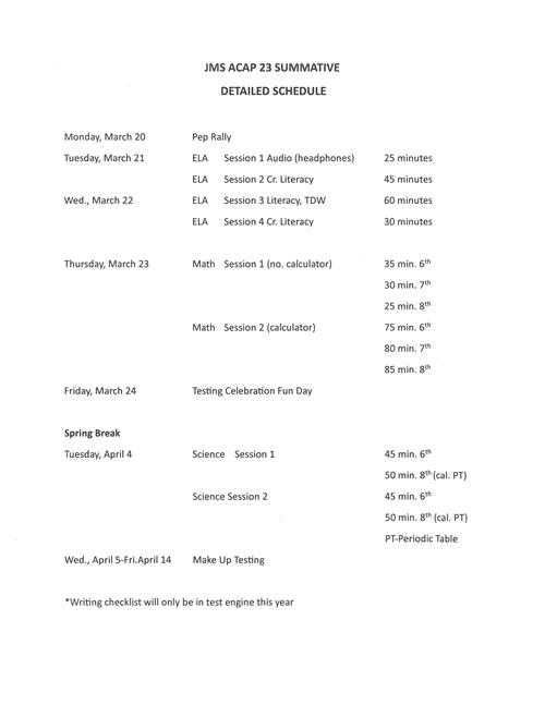 ACAP Schedule